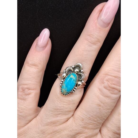 Kingman Turquoise Ring, Size 7.25, 925 Silver, Navajo Southwestern Style - Picture 5 of 8